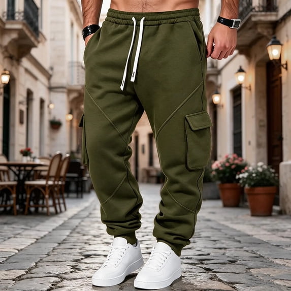 COSFO Work Men's Cargo Pants Stretch Pockets Sweatpants Solid Drawstring Relaxed Fit Jogger Mens Pants