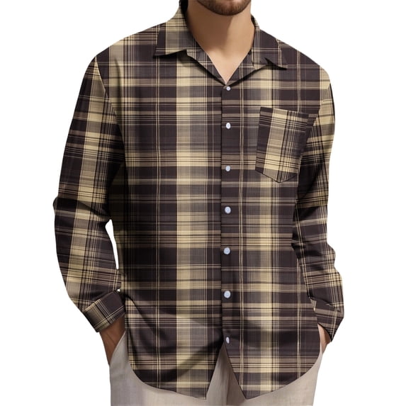 COSFO Work Mens Button Down Shirt Plaid Casual Long Sleeve Tops with Pocket Collared Loose Fit Mens Shirts