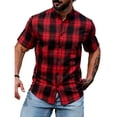 thumbnail image 1 of COSFO Work Short Sleeve Button Down Men Plaid Summer Shirts Collared Casual Loose Fit Tops, 1 of 8