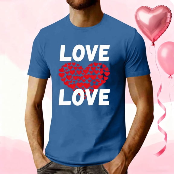 COSFO Workout Casual Shirts for Men Valentine's Day Love Heart Crewneck Short Sleeve Basic Tops Pullover Vacation Relaxed Fit Mens Graphic Tees