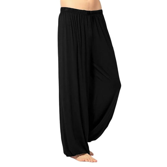 COSFO Workout Men's Pants Black Solid Palazzo Yoga Baggy Pants Breathable Elastic Waist Casual Pants