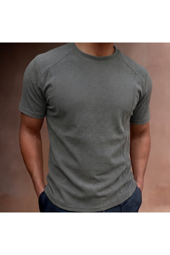 Workout Men's Shirts Solid Short Sleeve Basic Undershirts Loose Fit Comfort Pullover Crew Neck Tops