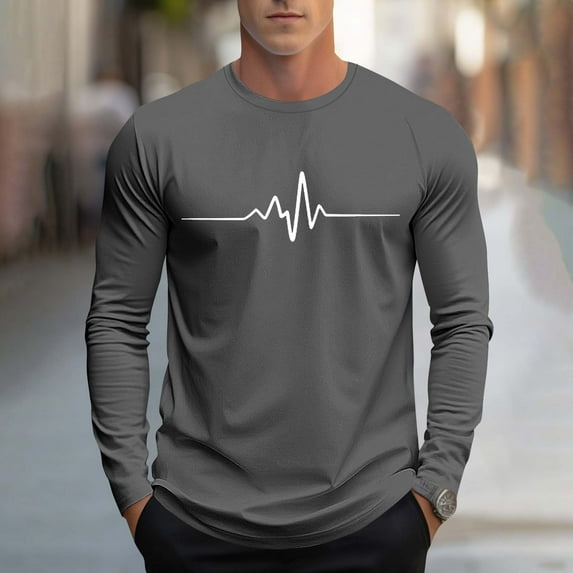 COSFO Workout Shirts for Men Cotton Casual Long Sleeve Graphic Tops Pullover Crew Neck Loose Graphic Tees
