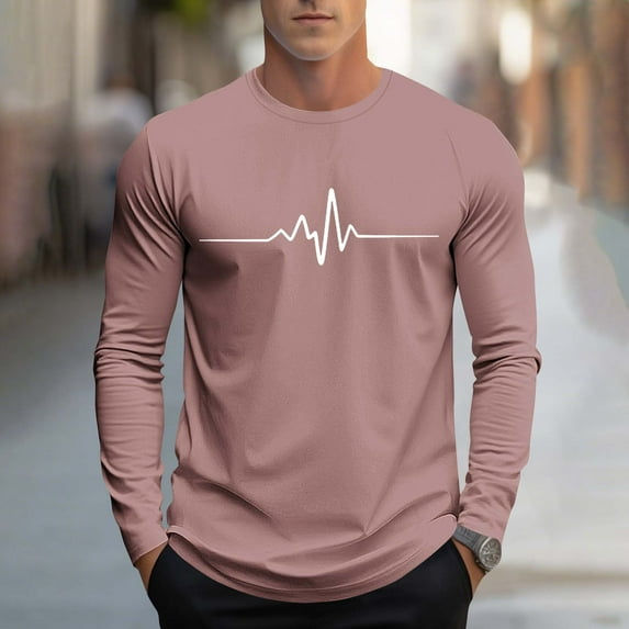 COSFO Workout Shirts for Men Graphic Casual Cotton Long Sleeve Tops Loose Crew Neck Pullover Graphic Tees