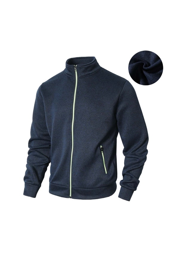 Workout Winter Bomber Jackets for Men Zip Up Lightweight Blue Outwear with Pockets Long Sleeve Warm Stand Colla Loose Fit Winter Coats for Men