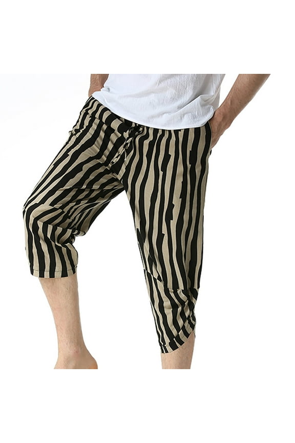 Yellow Mens Harem Pants Cropped Joggers 7/8th Casual Pull-On Comfort Waist Floral Mens Pants Casual