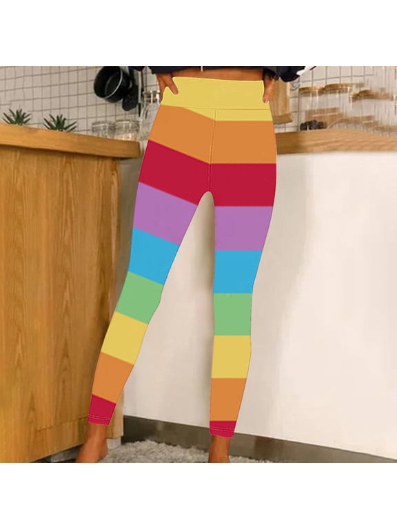 Yoga Sweatpants for Women Multicolor Rainbow High Waisted Casual Slim Leg Pants Workout Skinny Pants