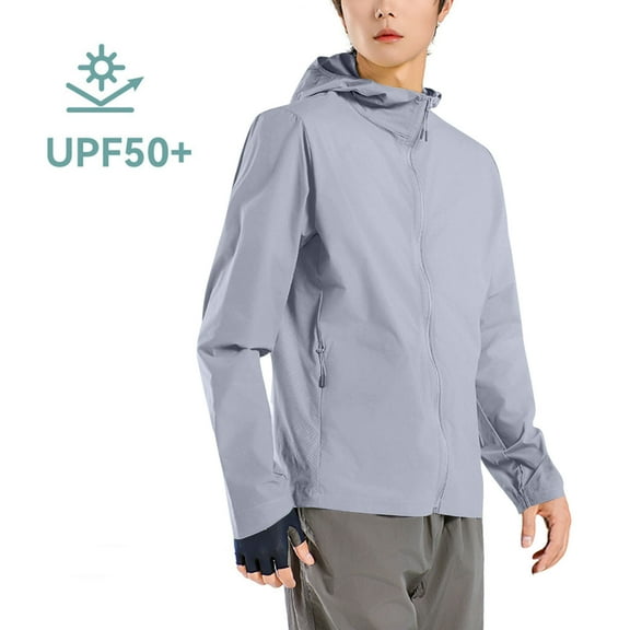COSFO Zip Up Jacket for Men Hooded Lightweight Solid Sun Protection Windbreaker Outdoor Long Sleeve Casual with Pockets Loose Men Coats