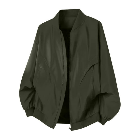 COSFO Zip Up Men Bomber Jacket Solid Lightweight Windbreaker Long Sleeve Loose with Pockets Casual Men Coats