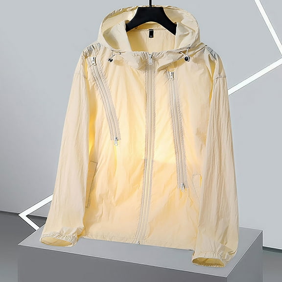 COSFO Zip Up Men Jacket Solid Hooded Sun Protection Lightweight Windbreaker Quick Dry Athletic Loose Long Sleeve Men Coats