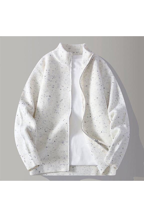 Zip Up Mens Fall Jackets Knitted White Casual Sweater Jacket Long Sleeve Loose Fit Warm Stand Colla Mens Coats