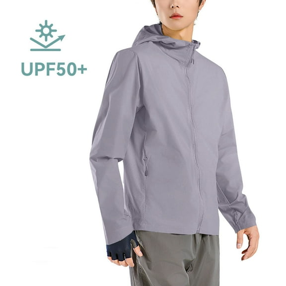 COSFO Zip Up Mens Jacket Hooded Sun Protection Lightweight Solid Windbreaker Loose Outdoor Long Sleeve Casual with Pockets Mens Coats
