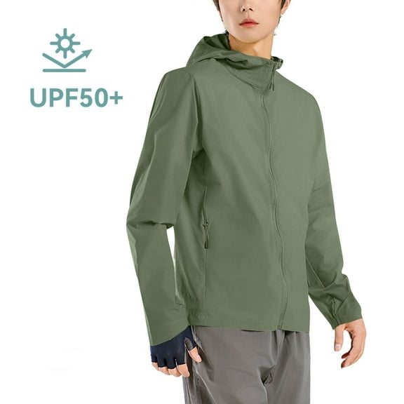 COSFO Zip Up Mens Jacket Sun Protection Lightweight Solid Hooded Windbreaker Loose Casual Long Sleeve with Pockets Outdoor Mens Coats
