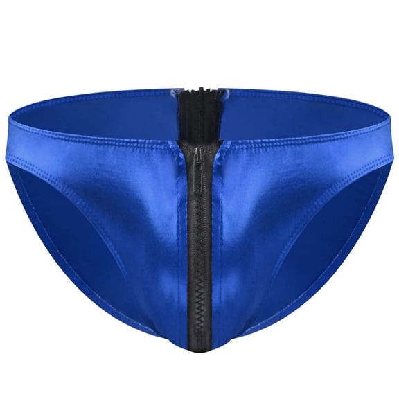 COSFO Zipper Men Briefs Blue with Contour Pouch Underwear Stretch Low Rise Loose Fit Mens Underwear