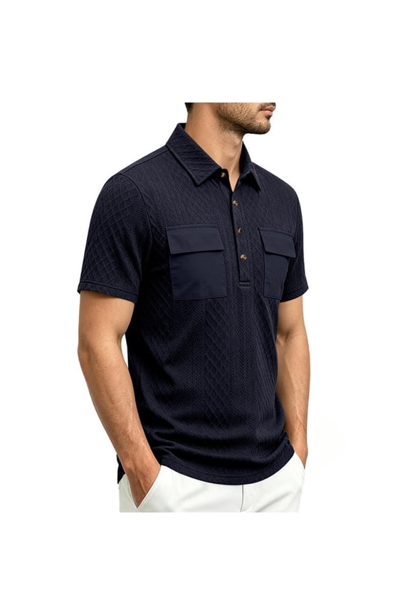 with Pocket Mens Golf Polo Shirts Short Sleeve Blue Casual Shirts Classic Fit Textured Work Pullover Collared Tops