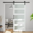 thumbnail image 1 of COSHOMER 36in x 84in 5-Panel Sliding Glass Barn Door with 6.6ft Hardware Kit Included, Easy Assembly with Pre-Drilled Holes, WaterProof, Frosted Glass for Bathroom-Fit Max Opening 34in x 82in, White, 1 of 7