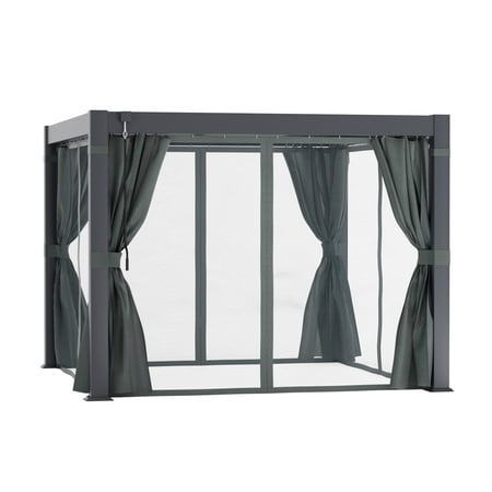 COSIEST 10' x 10' x 8' Black Aluminum Pergola, Adjustable Roof Netting & Curtains