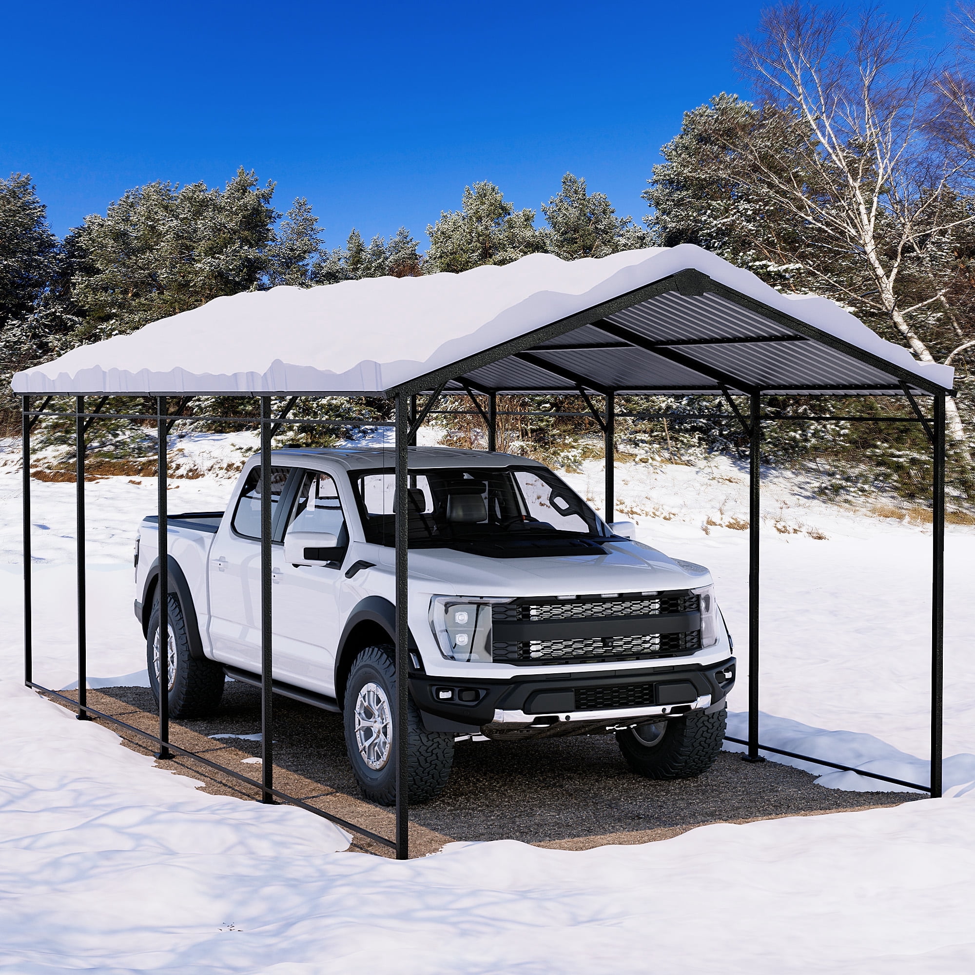 VENTOPYR 10' x 20' Outdoor Heavy Duty Carport with Galvanized Steel Roof for Car, Boat, Truck,Black