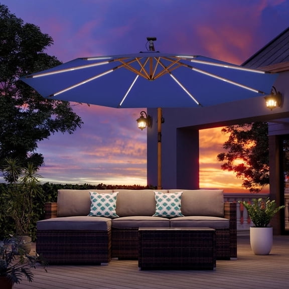 COSIEST 10ft Patio Umbrella with UV & Waterproof Canopy, 360-Degree Rotation, LED Lights, Outdoor Sun Shade for Patio, Garden, Backyard, or Poolside
