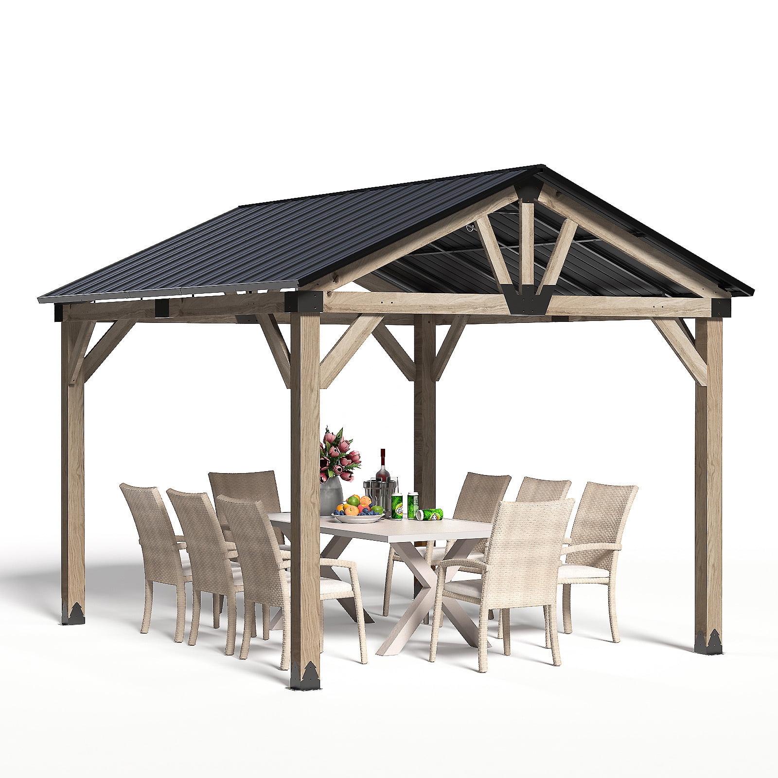 COSIEST 10x12Ft Cedar Wood Gazebo, Outdoor Hardtop Gazebo with Single