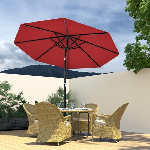 VENTOPYR 11FT Solar LED Patio Umbrella with Crank Lift,8-Rib Aluminum Outdoor Umbrella for Garden/Pool