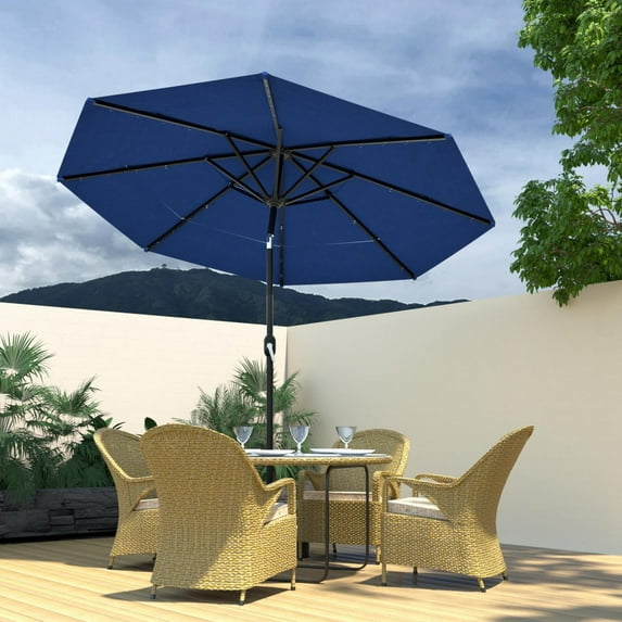 COSIEST 11FT Solar LED Patio Umbrella with Crank Lift,8-Rib Aluminum Outdoor Umbrella for Garden/Pool