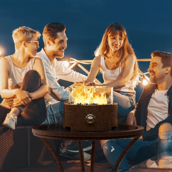 COSIEST 12" Brown Tabletop Fire Pit, 40,000 BTU Outdoor Propane Fireplace w Magnesium Oxide Round Base