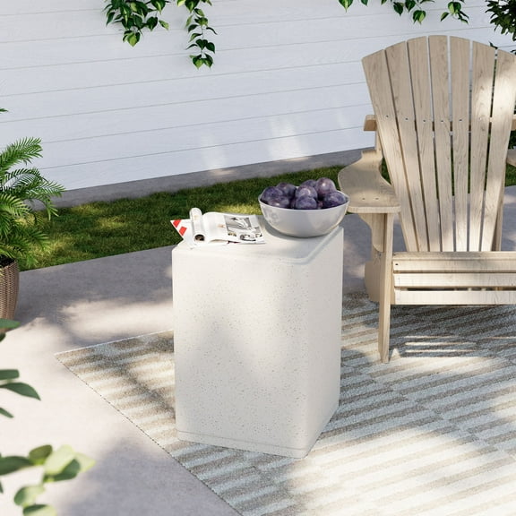 COSIEST 14'' Square Outdoor Side Table White, Concrete End Table