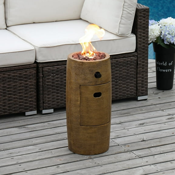 COSIEST 15,000 BTU 11-inch Round Outdoor Propane Fire Pit Table,Free Lava Rocks(Brown)
