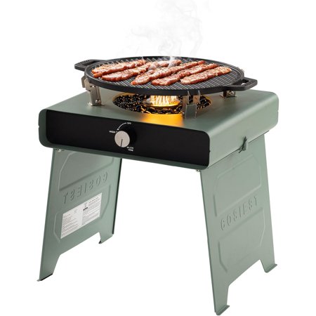 COSIEST 15.7 inch Outdoor Propane Fire Pit, Foldable Smokless Fire Table with Baking Tray, Mini Stainless Seel Iron Fire Pit with Portable Bag, Fire Glass for BBQ, Camping, Party, Yard, Green