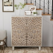 COSIEST 2 Flower Sideboard Wood Entryway Accent Cabinet Vintage Free-Standing Hallway