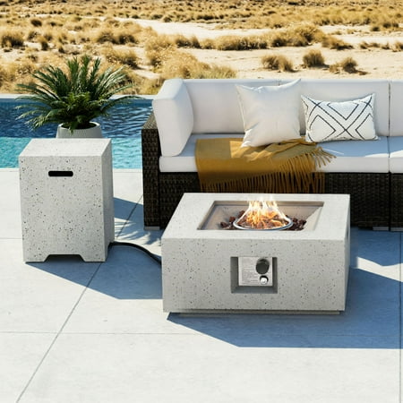 COSIEST 28'' x 28" Square Propane Fire Pit Table Set with Handles