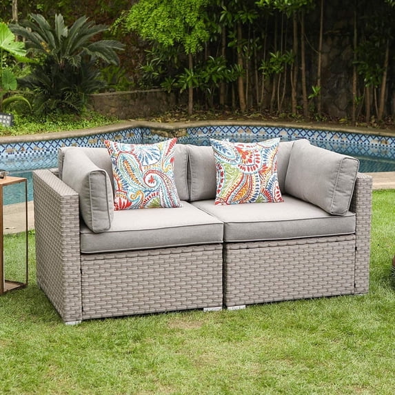 COSIEST 2-Piece Outdoor Furniture Gray Loveseat Wicker with Cushions, Pillows