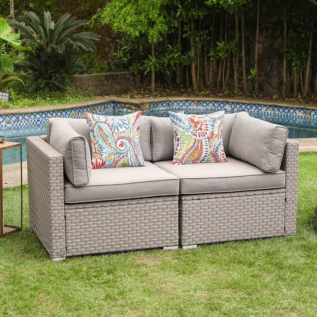 COSIEST 2-Piece Outdoor Patio Loveseat Set, Weather-Resistant Gray ...