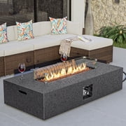 VENTOPYR 2-Piece Outdoor Rectangle Terrazzo White Propane Fire Table Set with Tank Cover Table