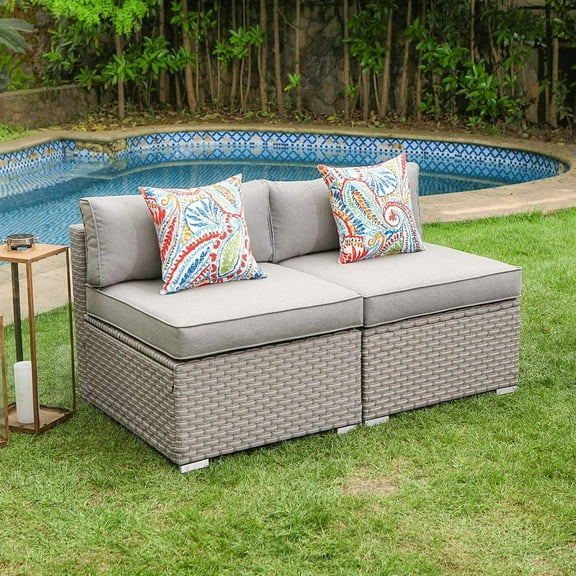 COSIEST 2-Piece Outdoor Sectional Sofa Set - Grey Wicker Armless Chairs
