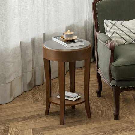 COSIEST 2-Tier Classic Brown Round MDF Wood Accent Side Table