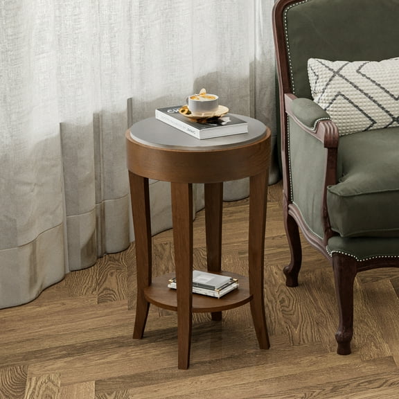 COSIEST 2-Tier Classic Brown Round MDF Wood Accent Side Table