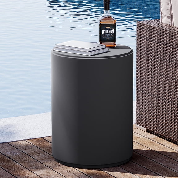 COSIEST 21'' Outdoor Side Table Black, Concrete End Table