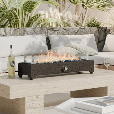 COSIEST 28.3 in x 8.7 in Rectangle Propane Finish Steel Fire Pit