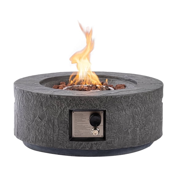 VENTOPYR 28" Round Dual-Texture Concrete Fire Pit Table with Cover & Lava Rocks​​