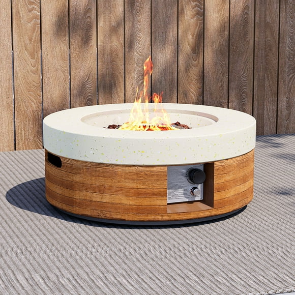 COSIEST 28" Round Dual-Texture Concrete Fire Pit Table with Cover & Lava Rocks​​