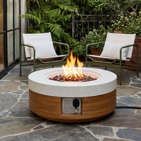 VENTOPYR 28" Round Dual-Texture Concrete Fire Pit Table with Cover & Lava Rocks