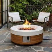 VENTOPYR 28 Round Dual-Texture Concrete Fire Pit Table with Cover & Lava Rocks