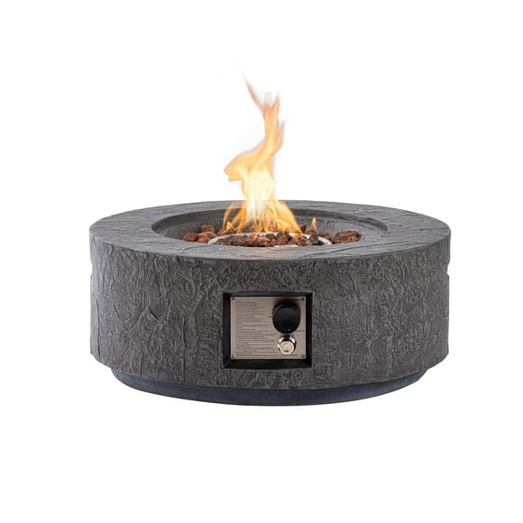 COSIEST 28" Round Dual-Texture Concrete Fire Pit Table with Cover & Lava Rocks​​