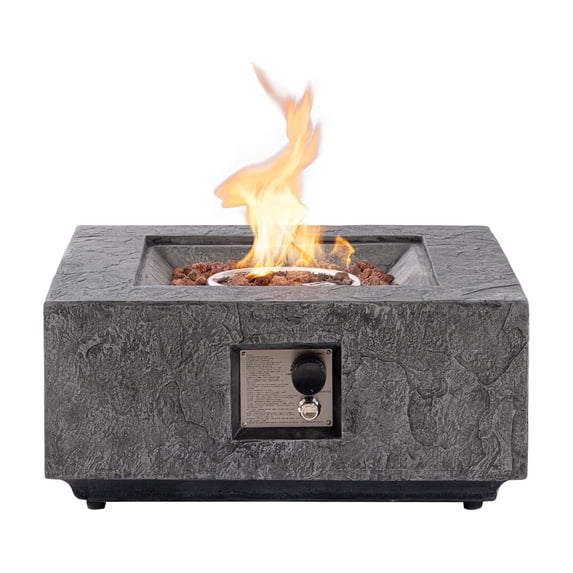 VENTOPYR 28" Square Dual-Texture Concrete Fire Pit Table with Cover & Lava Rocks