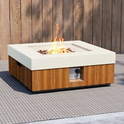 COSIEST 28" Square Dual-Texture Concrete Fire Pit Table with Cover & Lava Rocks​​