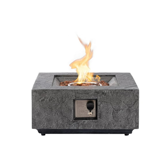 COSIEST 28" Square Dual-Texture Concrete Fire Pit Table with Cover & Lava Rocks​​