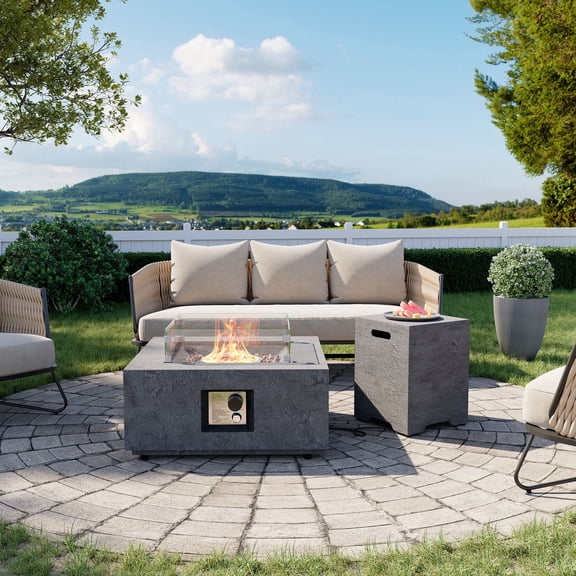 VENTOPYR 28" Square Outdoor Fire Pit Table with Stone Texture