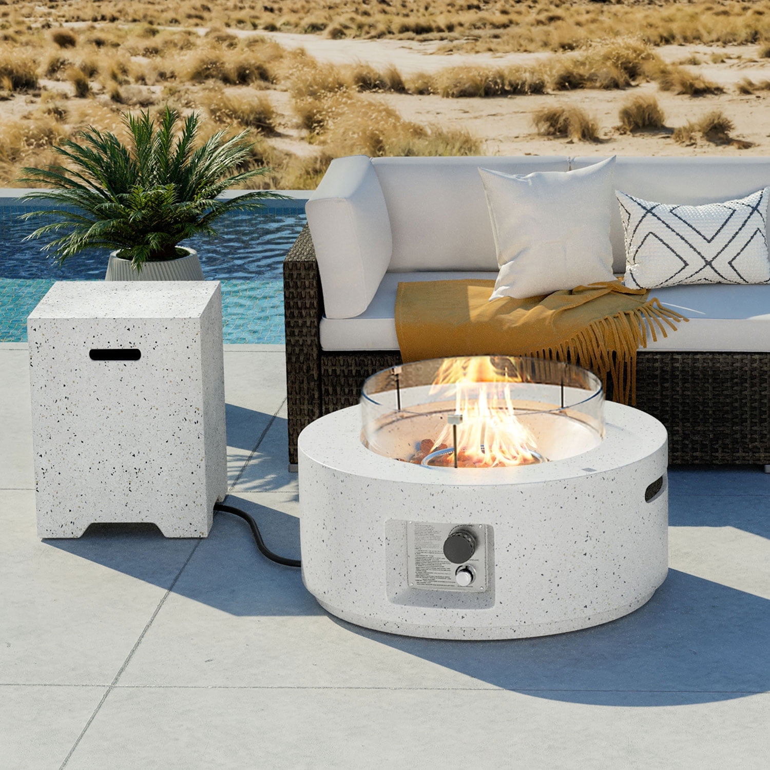 COSIEST 28-inch 40,000 BTU Terrazz Outdoor Propane Fire Pit Table Set w Tank Table,Wind Guard